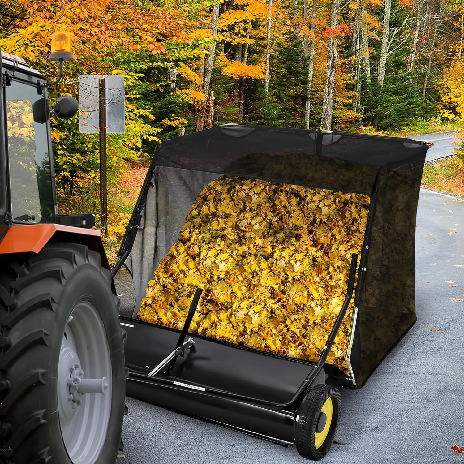 Tow Behind Lawn Sweeper 44 in, Pull Behind Lawn Sweeper, Large Capacity Leaf & Grass Collector with Adjustable Sweeping Height and Dumping Rope Design for Picking Up Grass and Debris, Lawn Tractor, Gardens