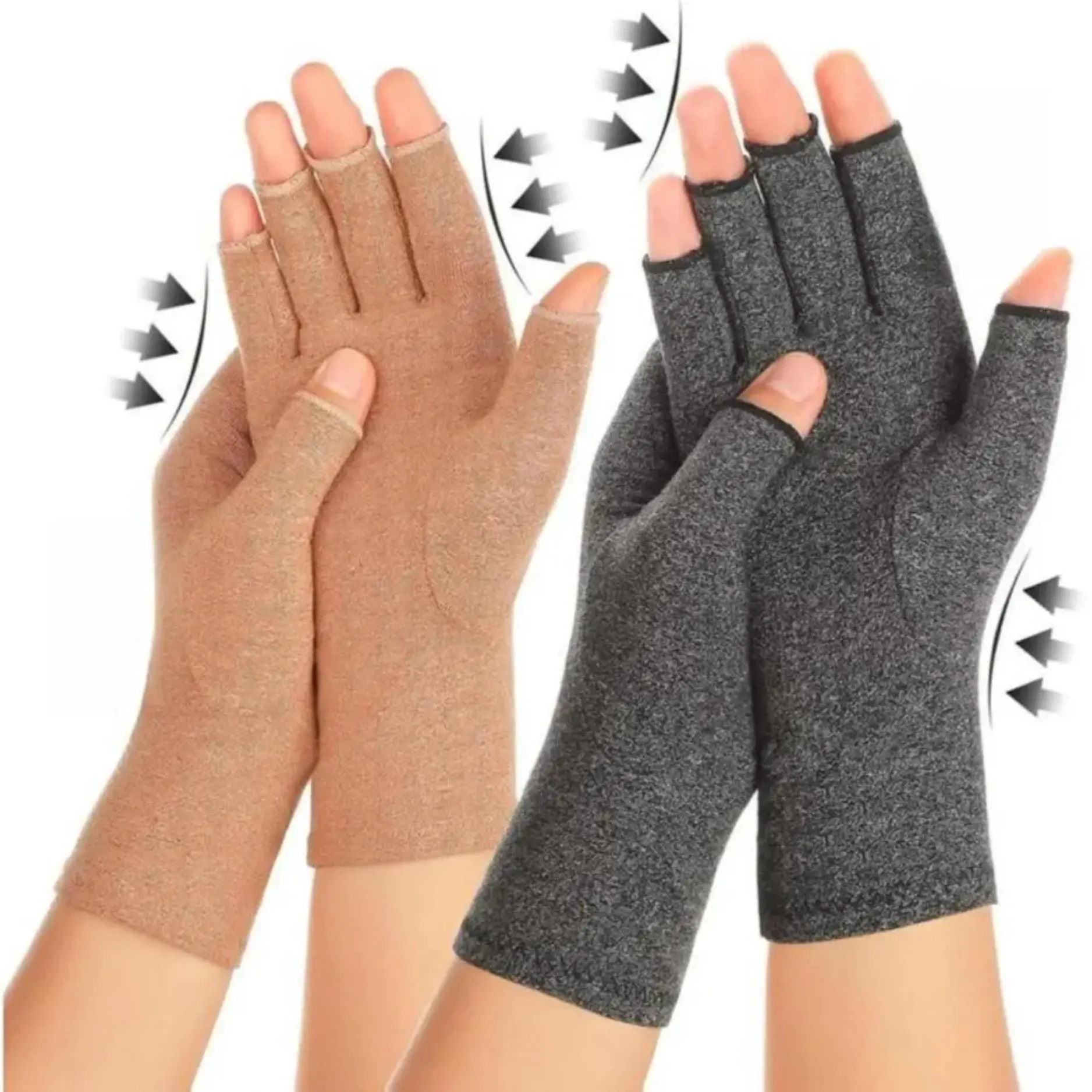 Unisex Fingerless Compression Gloves, 2-Pair Set of Breathable Rayon Fabric for Arthritis Pain Relief, Carpal Tunnel & Blood Circulation, Compression Support, Joint Stiffness, Arthritis-Friendly Men's Gloves, Xl, All Ages, Two Pairs