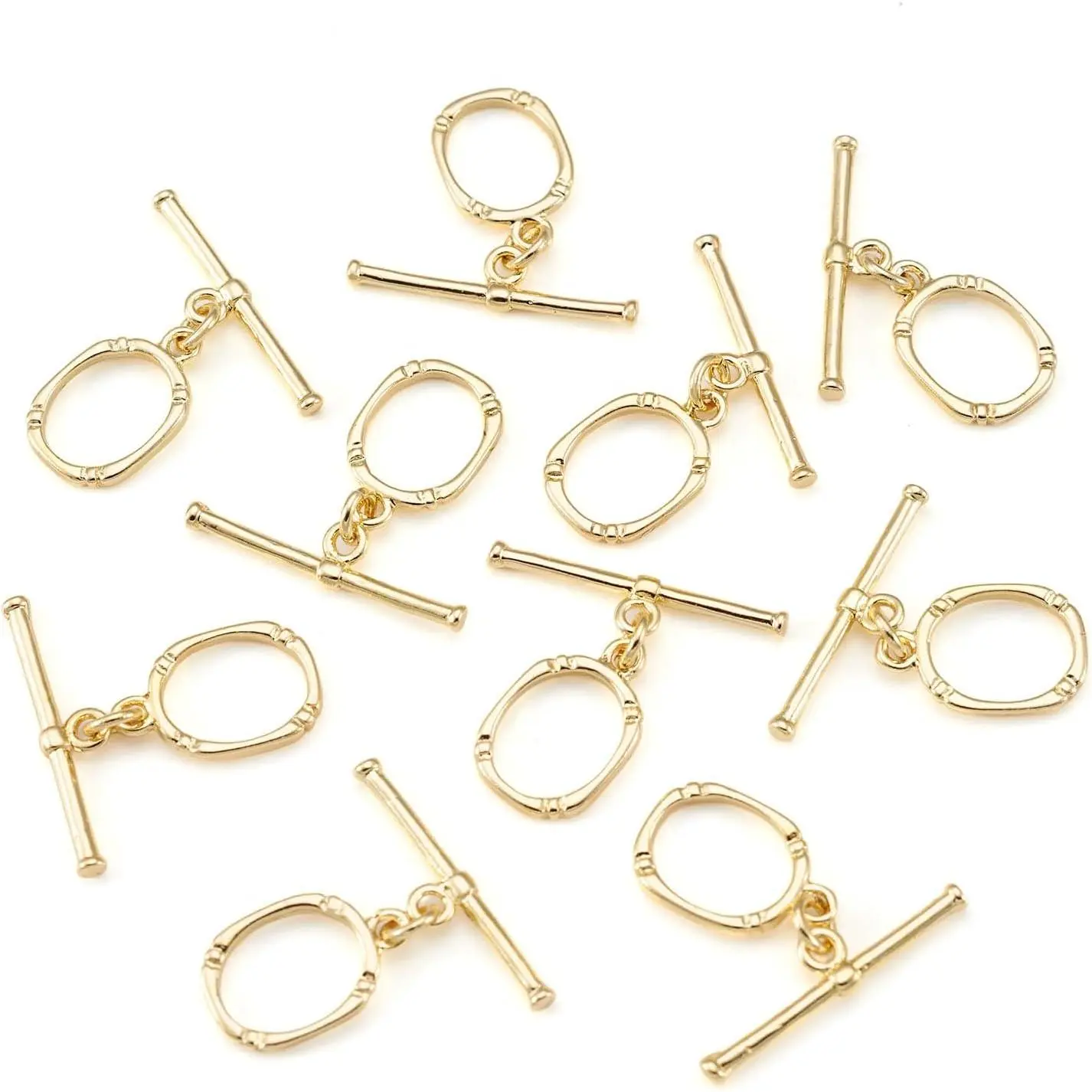 10 Sets 18K  Oval Toggle Clasps T Bar Buckle Closure End Clasps for DIY Bracelet Necklace  Making, 16.5x11mm
