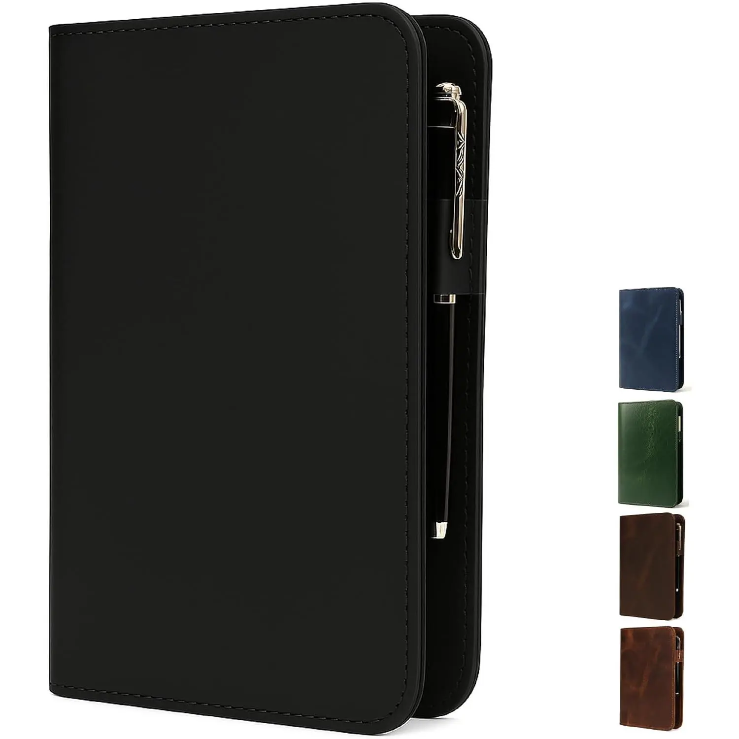 A5 Leather Journal Cover for 5.75" x 8.25" Notebook Refill –  Refillable Notebook Cover with Card Slots & Pen Holder, Personal Organizer for Men & Women, Travel Diary (Black)