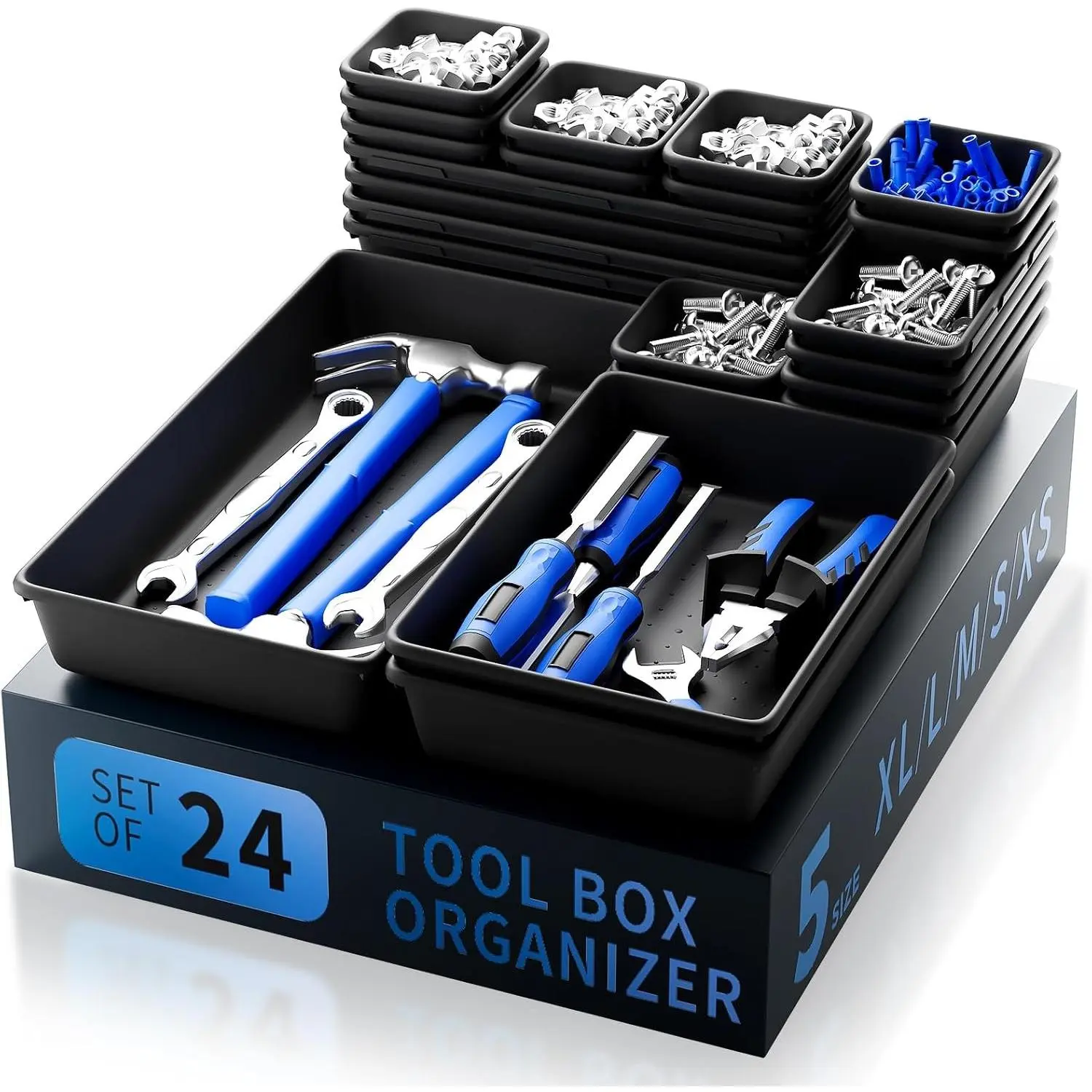Tool Box Organizer Tray, Toolbox Desk Drawer Organizer, Tool Box Tray, Toolbox Organization Storage for Rolling Tool Chest (24 PCS)