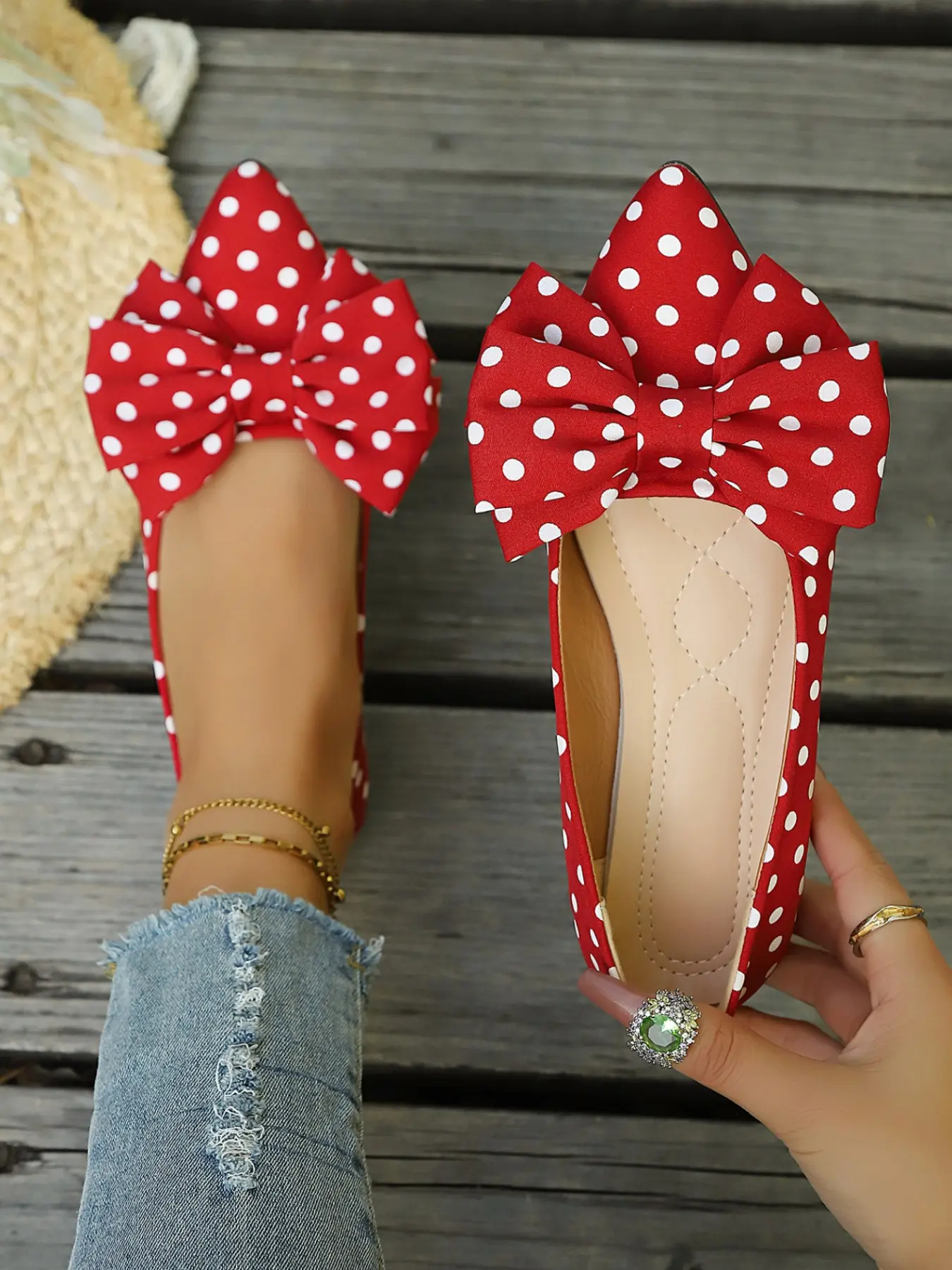 Simple Retro Pointed Toe Shoes, Large Bow Soft Sole Low Top Flat Shoes, Casual Fabric Upper, Round Toe, Spring & Fall