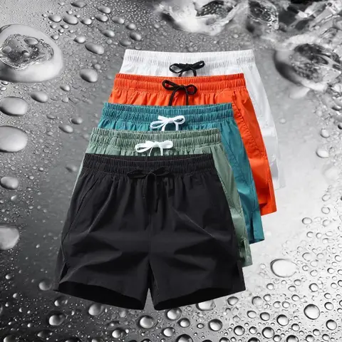 Men's Regular Fit Activewear Shorts - Elastane-Polyester Blend, Elastic Waist, Adjustable Bottoms, Zipper Pocket, Breathable Fabric, Breathing Feature, Easy to Style, Casual Look, Daily Outdoor Use