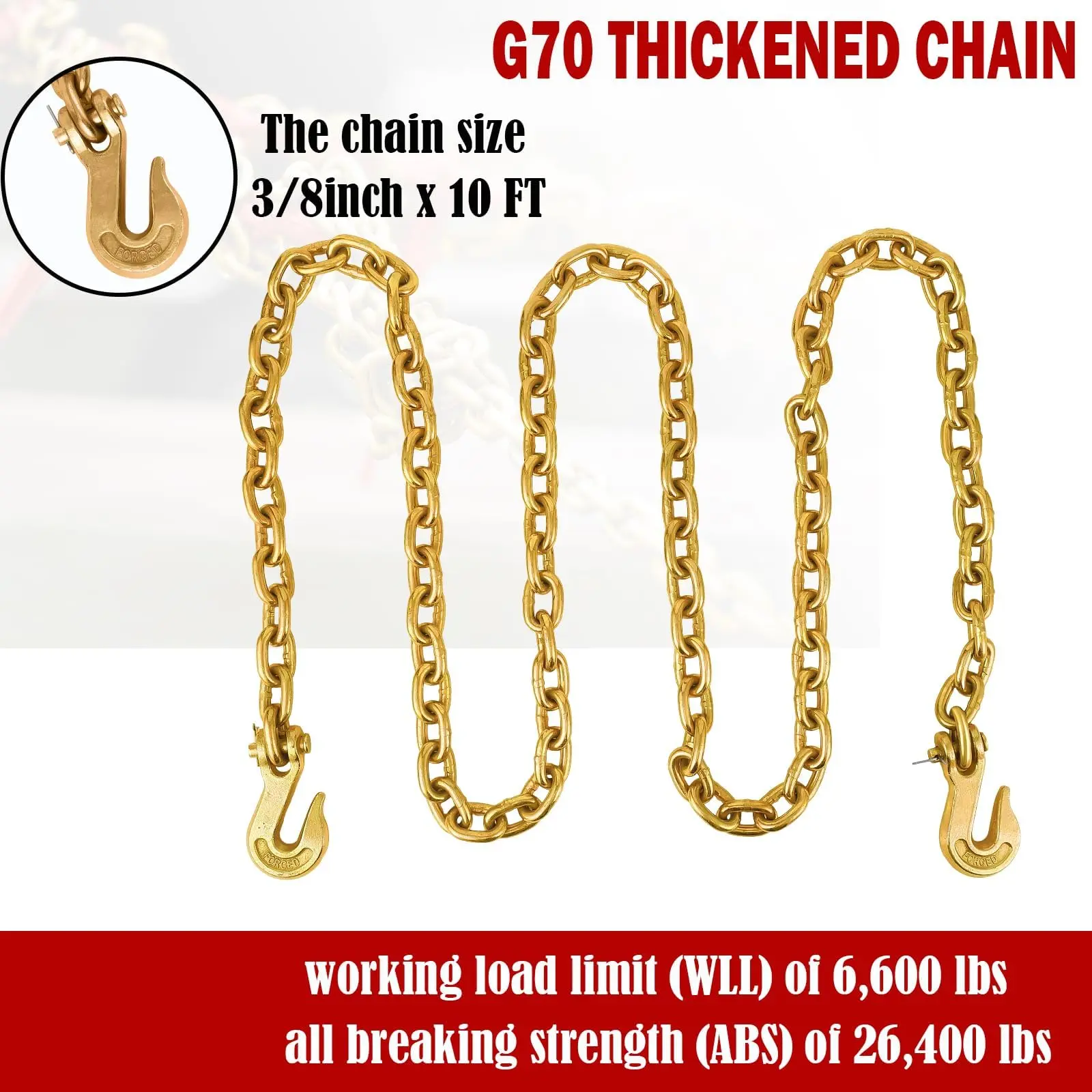 OP-G70 Ratchet Chain Binder with Transport Chain - 3/8 in x 10 ft, 9,200 lb WLL - Hot-Dip Galvanized Alloy Steel Load Binder for Truck/Trailer Tie-Down, Hauling & Towing