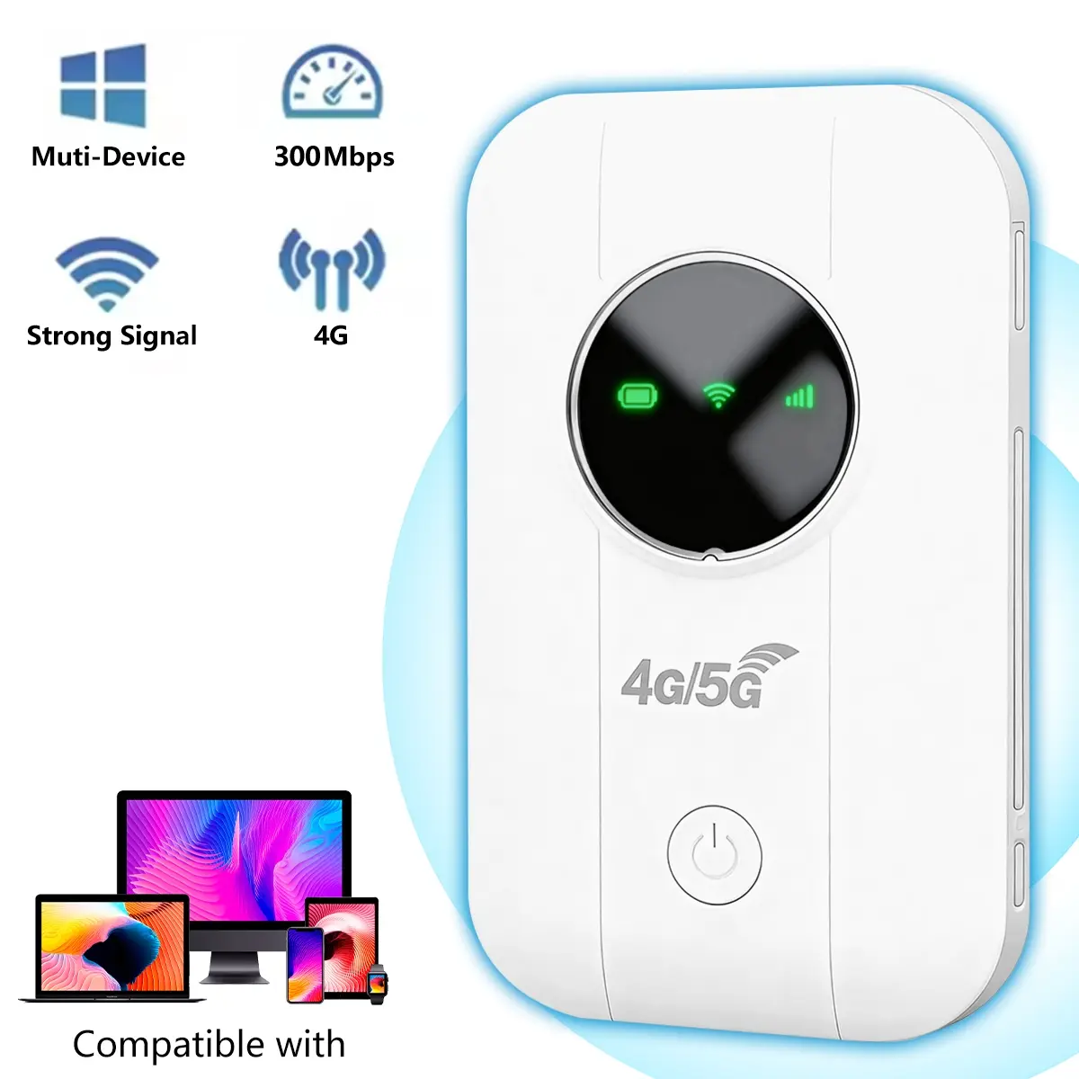 4G/5G LTE Portable Mobile Hotspot Router, 300Mbps Unlocked Pocket WiFi Supports 10+ Devices Connection, Type-C Recharge MiFi with LED Signal Display, WPA2 Secure Network for Travel, Car, RV, Truck & Outdoor Camping, Compatible with EU Countries