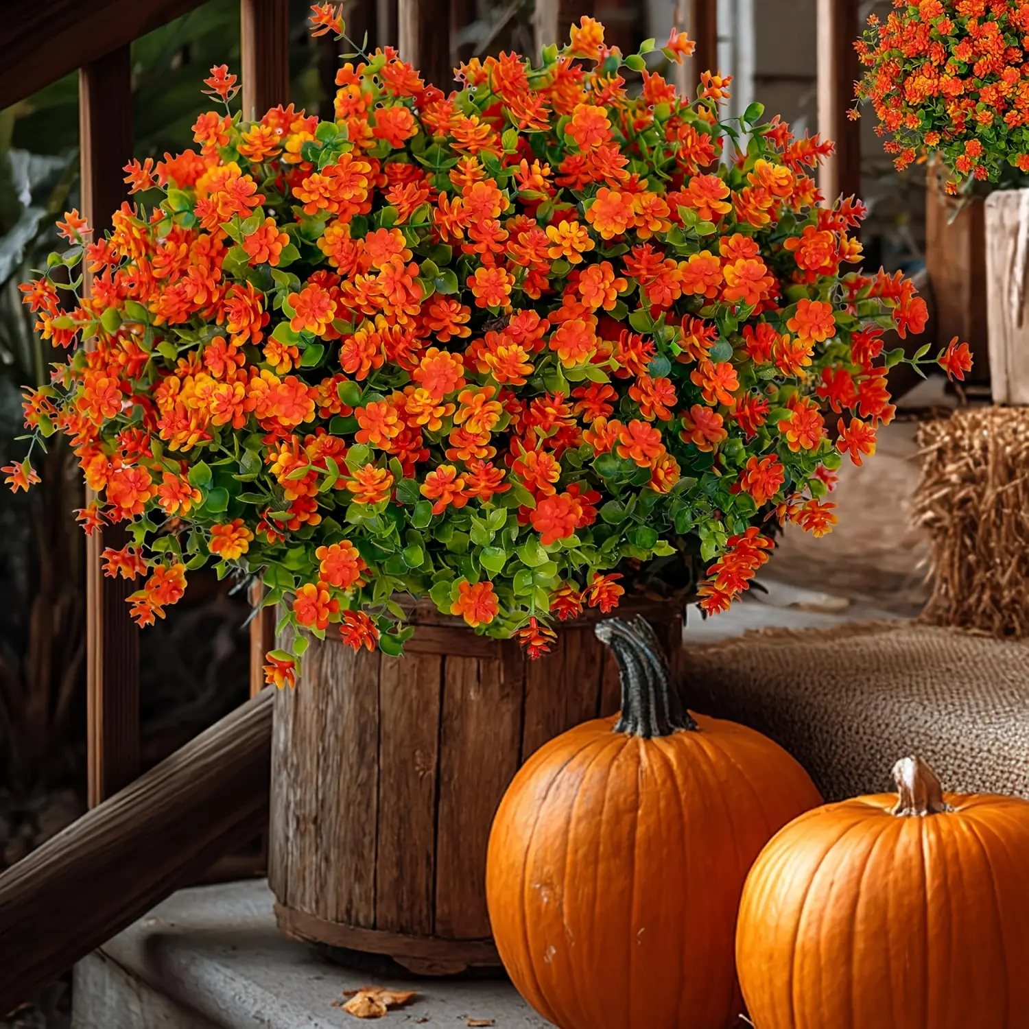 16 pieces of outdoor autumn decoration artificial flowers and green plants, UV-resistant outdoor artificial green plants, artificial flowers, suitable for outdoor settings / holiday decorations / Thanksgiving / anniversaries / Halloween / New Year