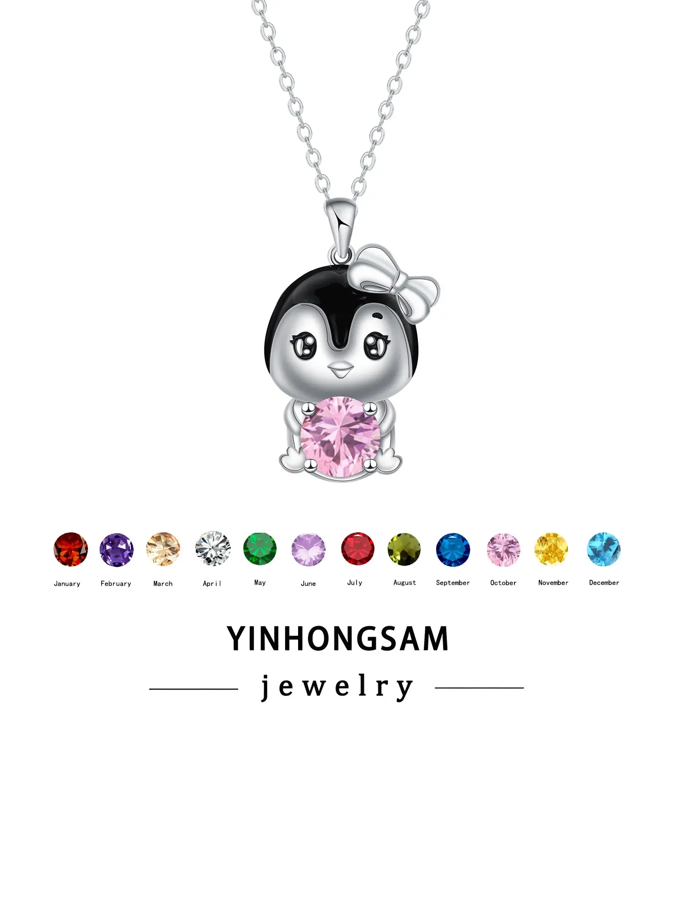 Women's Zodiac Stone Necklace, Penguin Rhinestone Pendant, Hypoallergenic Jewelry, Gift Box Included, Perfect for Holidays and Birthdays