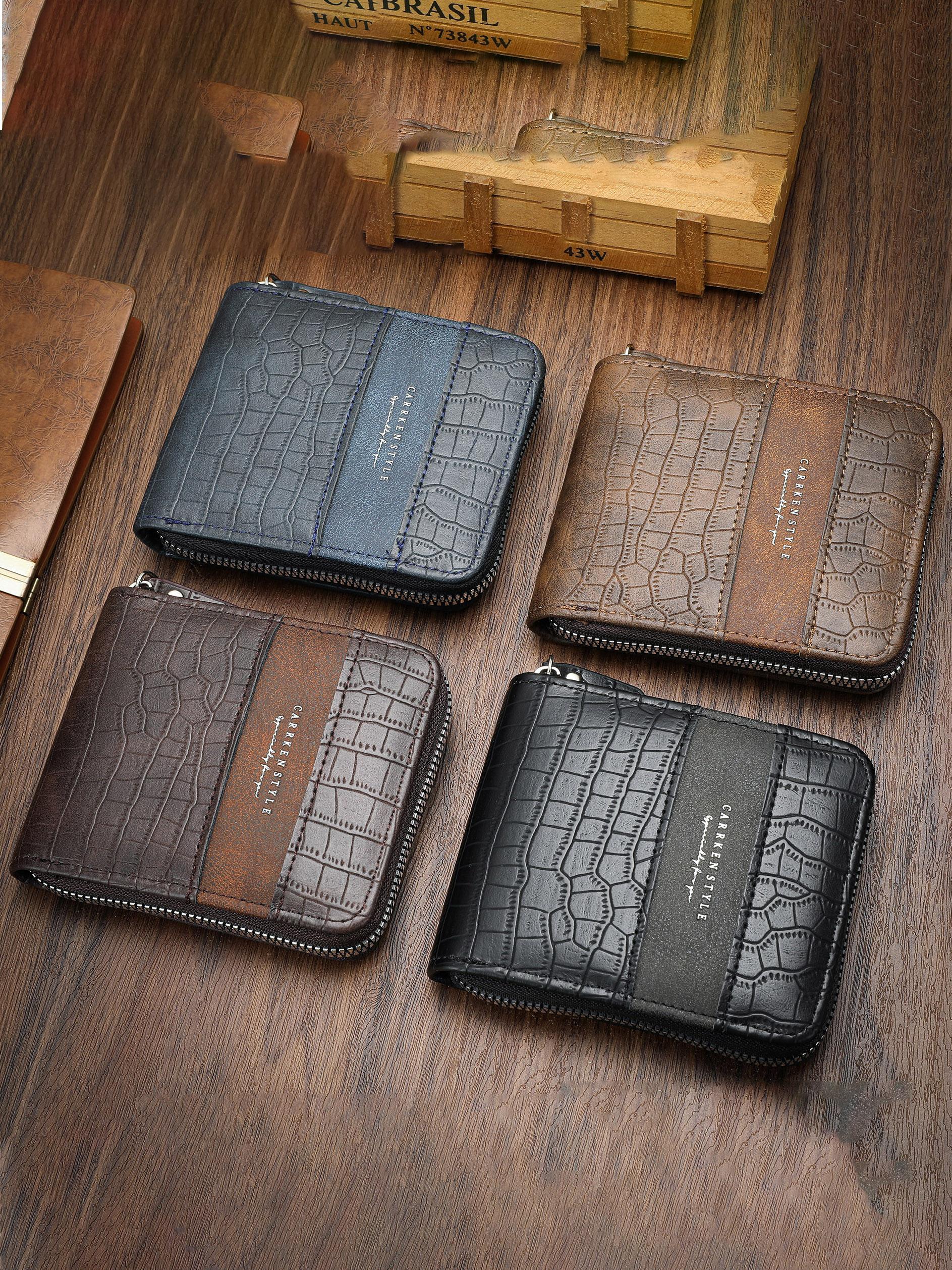 Men's Vintage Zipper Short Wallet, Casual Multi Card Slot Card Holder, Fashionable Wallet for Daily Use, Trifold Card Holder