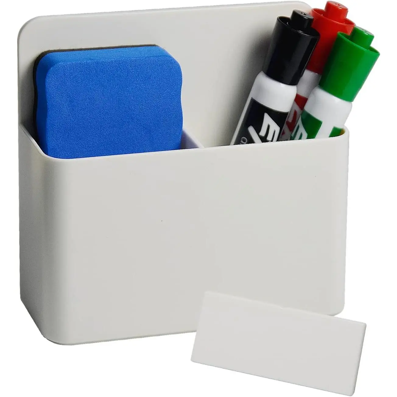 Heavy Duty ABS Synthetic Marker Holder with Adjustable Slot, Eraser Storage, 4lb Weight, Scratch-Resistant, 1 Pack White Dry Erase Pen Organizer for Whiteboard, Metal Surfaces