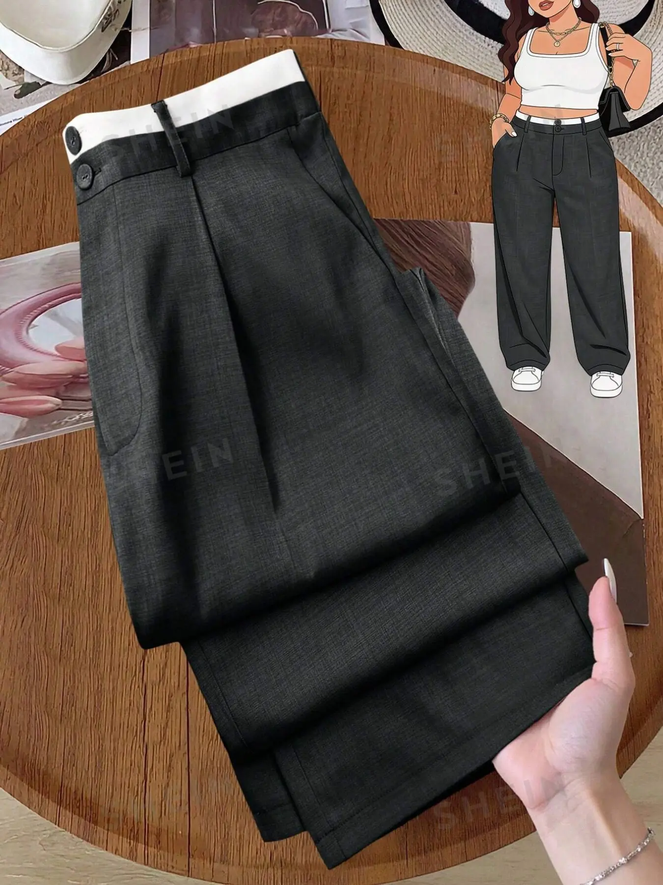 Plus Size High Waist Wide Leg Suit Pants, Women's Elastic Back Waist Front Pleat Pockets, Office Casual Long Pants