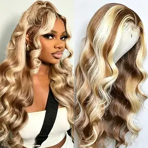 Glueless Wig 13x4 Body Wave #4/613 Highlight Wig HD 613 Lace Front Wig Ombre Colored Human Hair Lace Frontal Wigs For Women 180% Density Honey Blonde Wigs 100% Human Hair Pre Plucked
