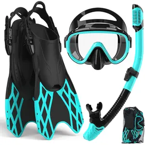 4 in 1 Snorkeling Gear for Adults - Genuine  Anti-Fog Panoramic Mask, Dry Top Snorkel, Fins & Travel Bag for Snorkeling, Swimming and Travel