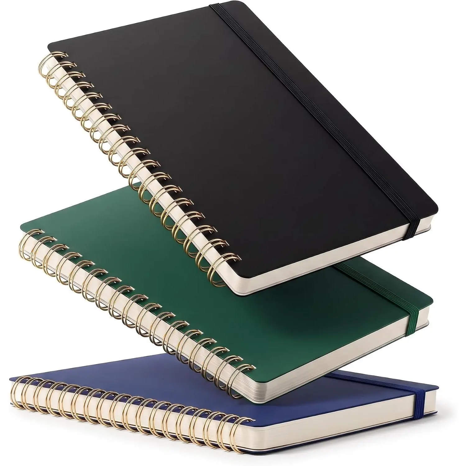 B6 Size Cardboard Cover Spiral Notebook, 3-Pack, 5"x7", 140 Pages Each, Small Pocket Size, Double Wire Binding, Ample Writing Space, for School & Work (Black, Dark Green, Navy Blue)
