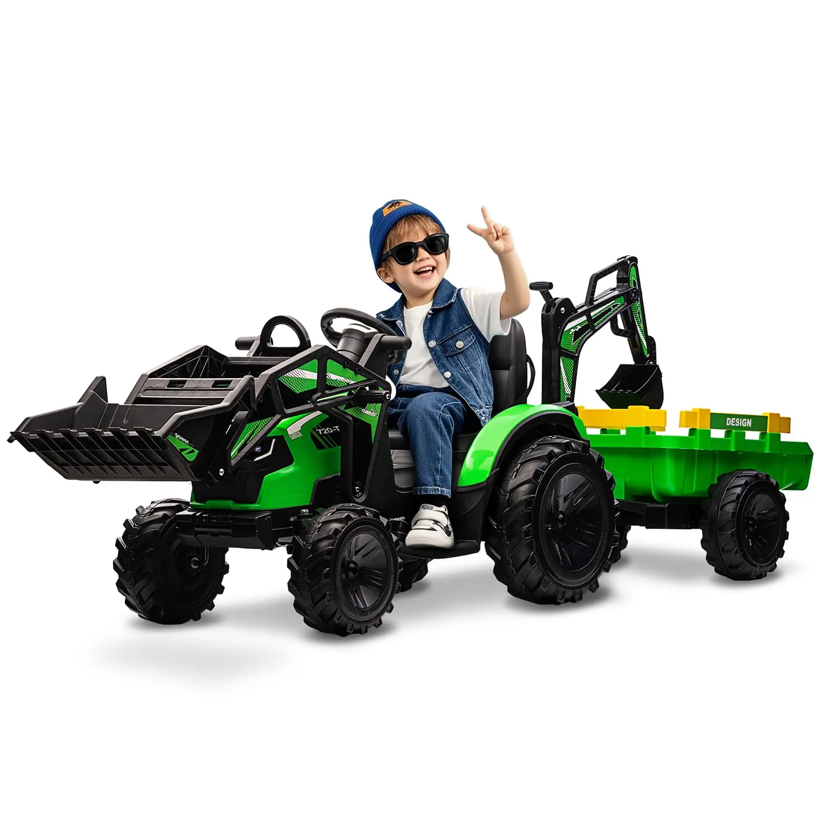 3-in-1 Ride-On Tractor for Kids – Excavator, Bulldozer & Trailer with Remote Control, LED Lights, Music, USB, Large Toy Car for Ages 4-8 summerwins