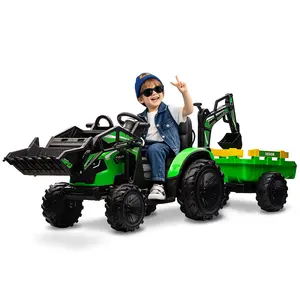 3-in-1 Ride-On Tractor for Kids – Excavator, Bulldozer & Trailer with Remote Control, LED Lights, Music, USB, Large Toy Car for Ages 4-8