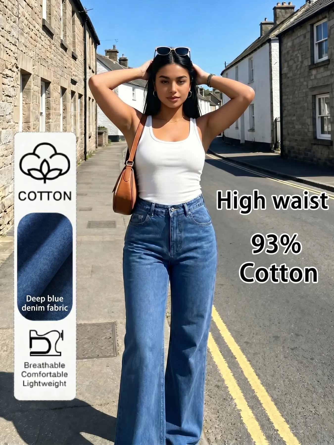 High-Quality Women's Denim Jeans, Comfortable Fitted Straight Leg, Perfect for Back-To-School, Casual Daily Wear, Essential Fashion Item