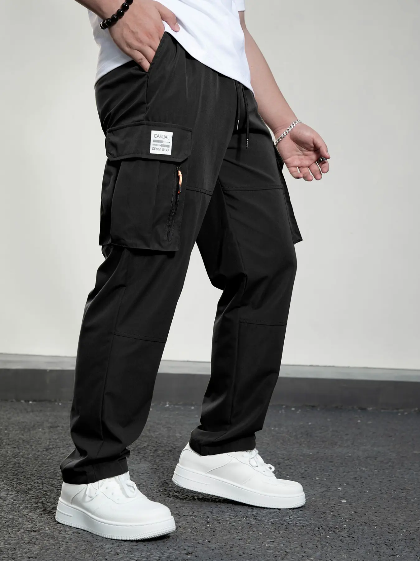 Men's Cargo Pants, Loose Straight Leg Multi-Pocket Casual Long Trousers, Trendy Versatile Sports Ankle Pants