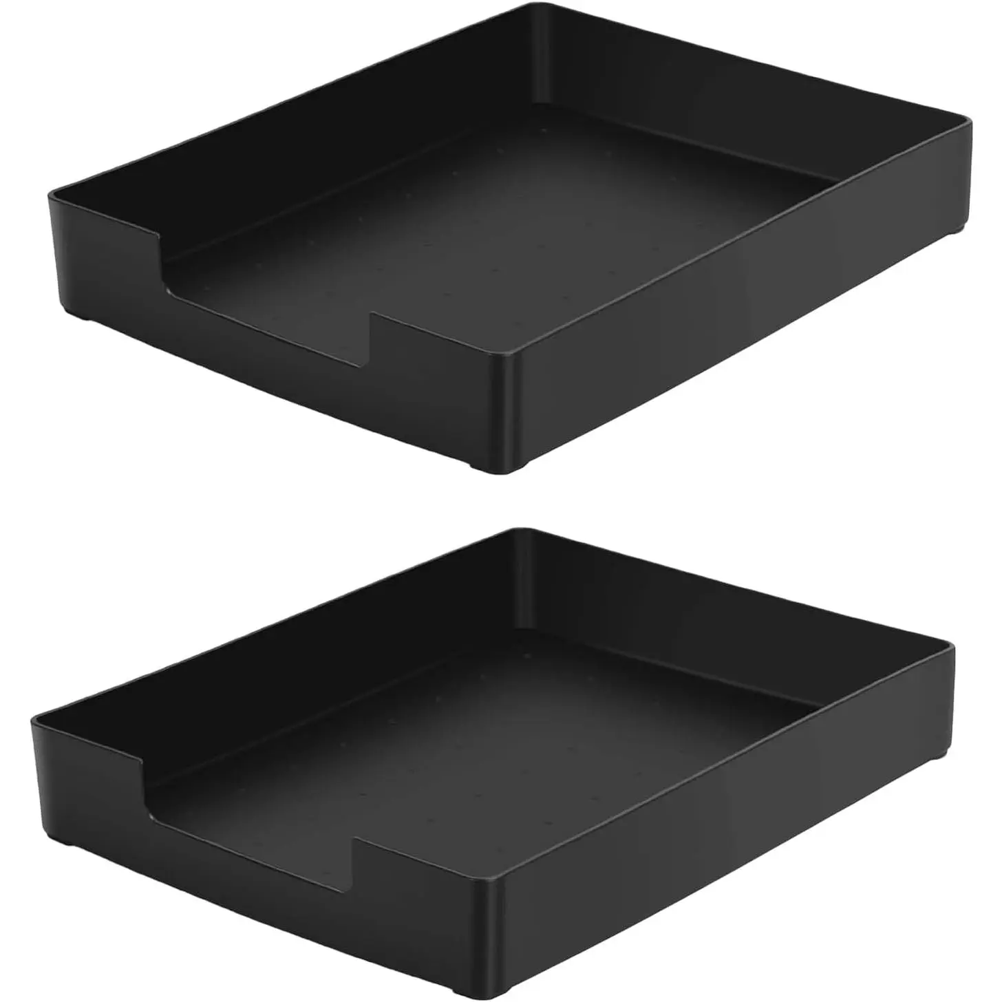 2-Pack Simple Rectangular Plastic Desk Drawer Organizer Trays - Letter-Size, A4 Stackable Containers for Office, Home Storage of Gift Wrap, Crafts (Black)