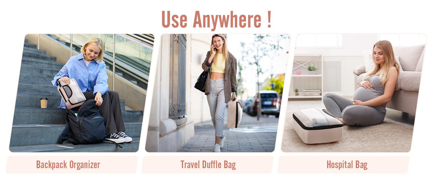 8 Set Packing Cubes for Luggage,Suitcase Organizer in 4 Sizes with Hanging Toiletry Bag and Large Laundry Bag, Carry-On Luggage with Accessories Bag, Cream