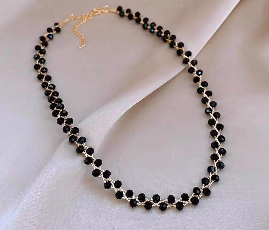 Hand Braided Black Crystal White Pearl Choker | Women’s Light Luxury Personalized Elegant Neck Jewelry | Everyday Style Collarbone Chain evry jewels day collar chainmail Necklace Rosary Bead
