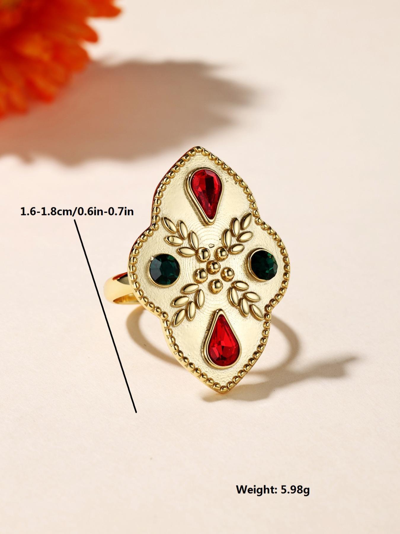 925 Sterling Silver Vintage Artificial Gemstones Decorated Ring, Fashion Jewelry for Party, Daily Clothing Decor, Trendy All-match & Exquisite Jewelry for Birthday Gift