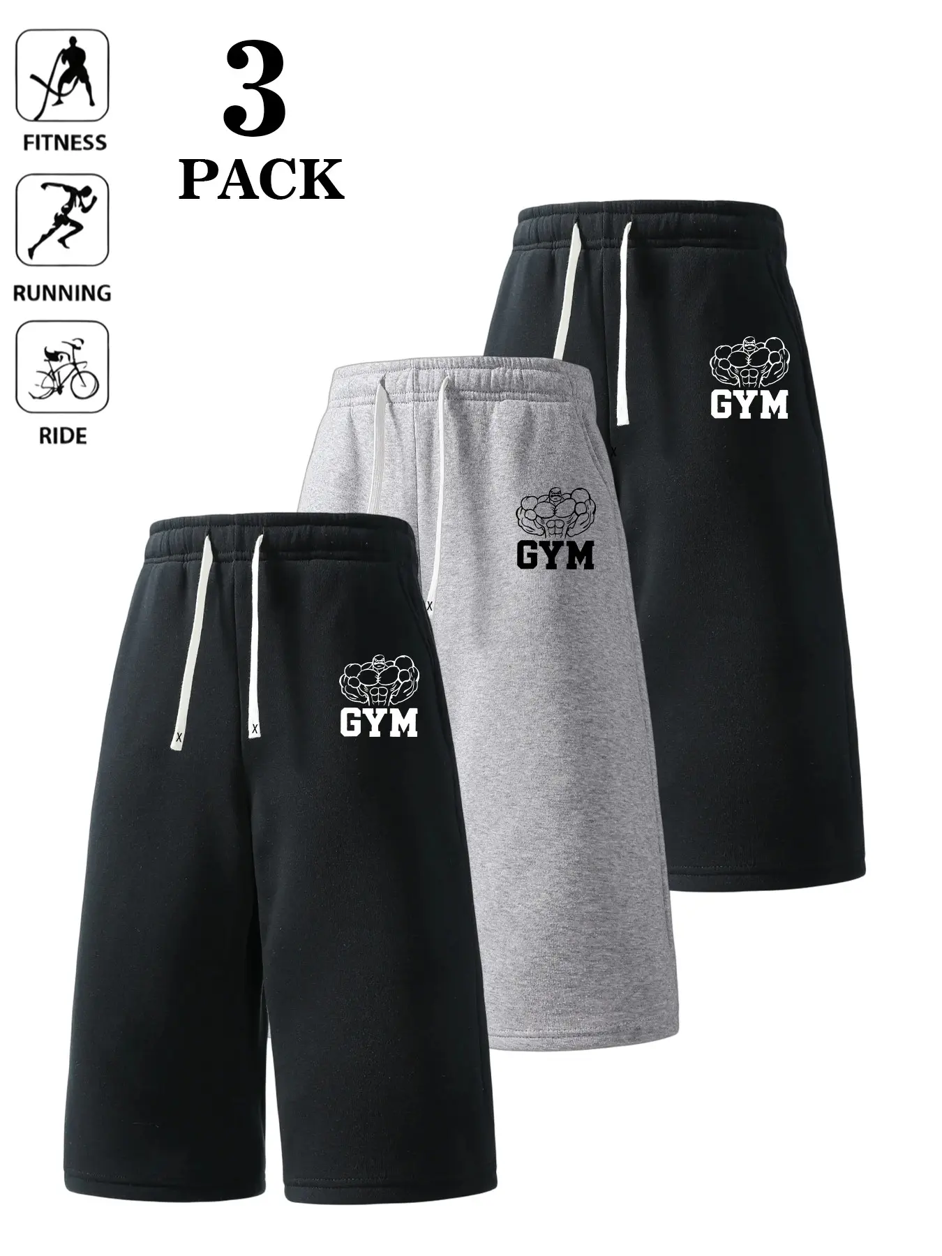 Men's GYM‑Print Knee‑Length Seven‑Inch Sweat Shorts, Loose & Relaxed‑Fit Athleisure Street‑Style Shorts, Soft Functional Sports Bottoms, Multiple‑Wear Design for Weight‑Lifting Gym Workouts, Running, Skateboarding, Light‑Outdoor Camping & Daily Street Cas