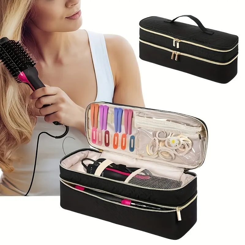 Double Carry Case, Suitable for One-Step Hair Dryer and Styler, Volumizers/Stylers, Hair Curlers, Lightweight Travel Organizer, Durable Polyester Storage Box, Mixed Colors, Stylish Design, Secure Zip Closure, Travel Accessories, Travel Essentials