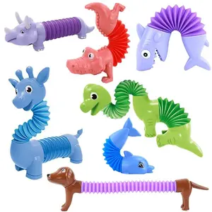 Dinosaur Telescopic Pop Tubes Fidget Toys - Cartoon Dolphins, Dogs, Sharks Designs - Sensory Stress Relief Toys, Stimming Tool for Kids Party Gifts, Stimming Tool Stress Relief Toys