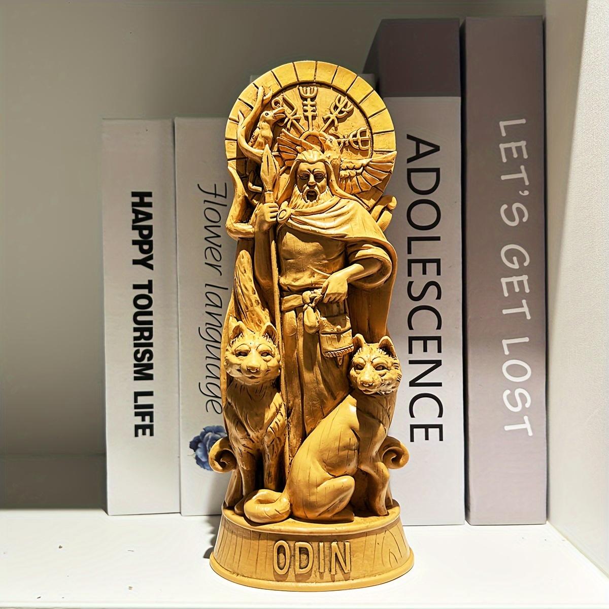 Odin Norse God Resin Statue - Viking Altar Mythology Wood Carving Style, Versatile Indoor/Outdoor Home Decor