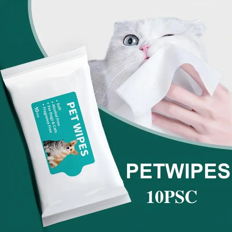 Pet Wet Wipes 10 Pack, Disposable No-Rinse Wipes for Dogs and Cats, Customizable Oem Branding, Manufacturer Processing