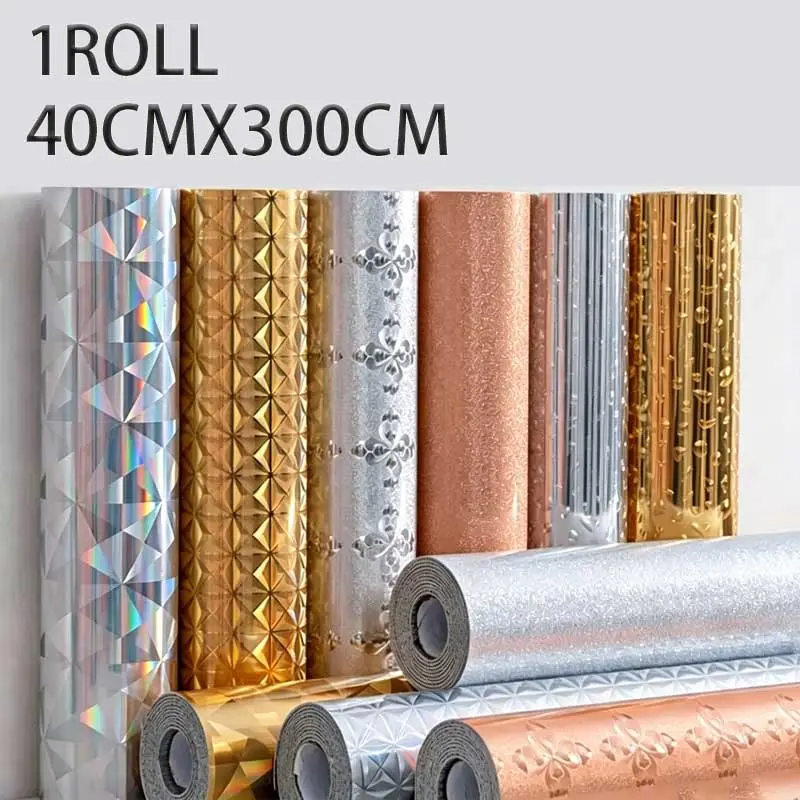 Self-Adhesive Glossy Wallpaper Roll, 40cmx300cm Easy Peel and Stick, Decorative Wallpaper, Wall Decor for Bedroom Living Room Kitchen, Mirror Effect Wallpaper