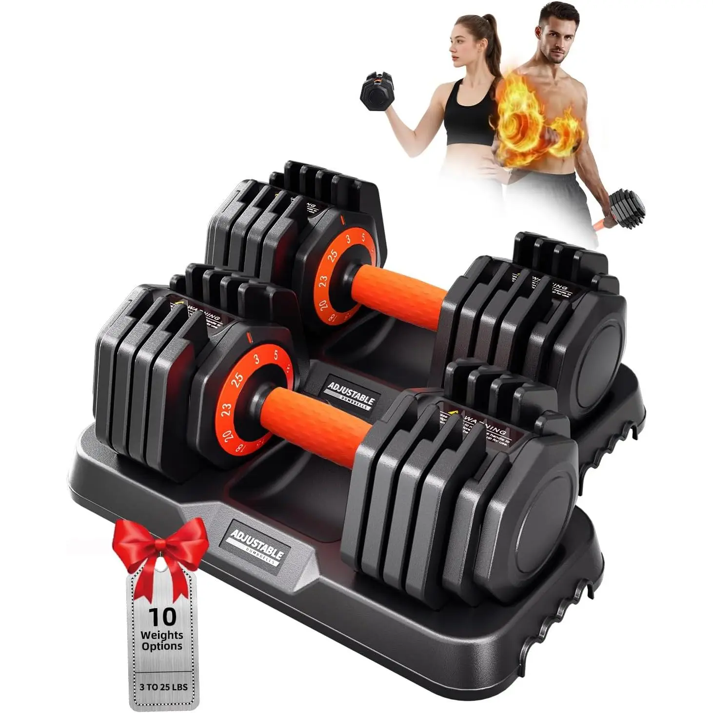 2026 Upgrade Adjustable Dumbbell Set 25lb/50lb, Small Increment in 3-6lb, 1 Hand Quick-Dial, 10-in-1 Adjustable Dumbbells with Tray, Anti-Slip Grip for Home Gym HIIT Training