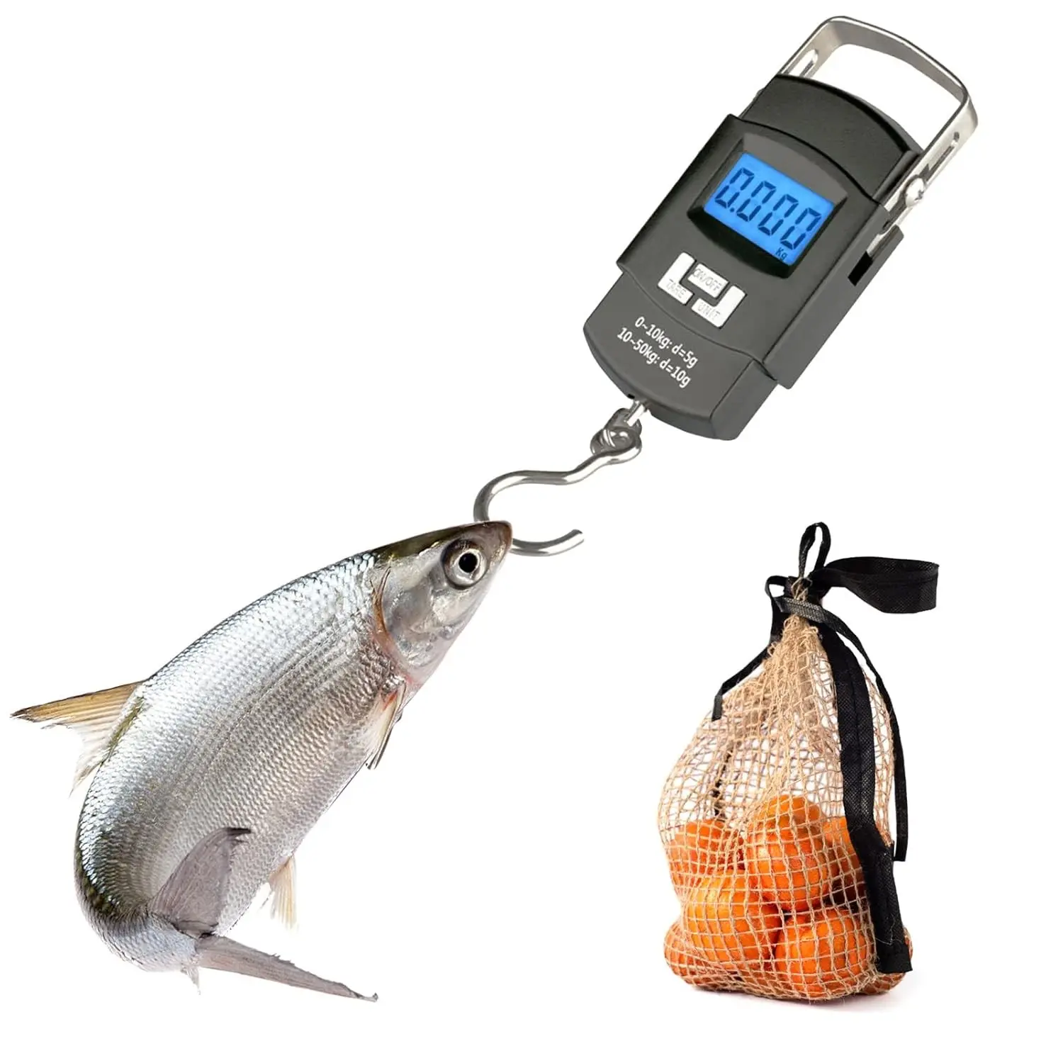 Digital Fish Weighing Scale 110 Lbs/50 Kg, Hanging Fishing Scale with Backlight LCD, Stainless Steel Hook, Portable for Gym, Hunting, Farming, Travel