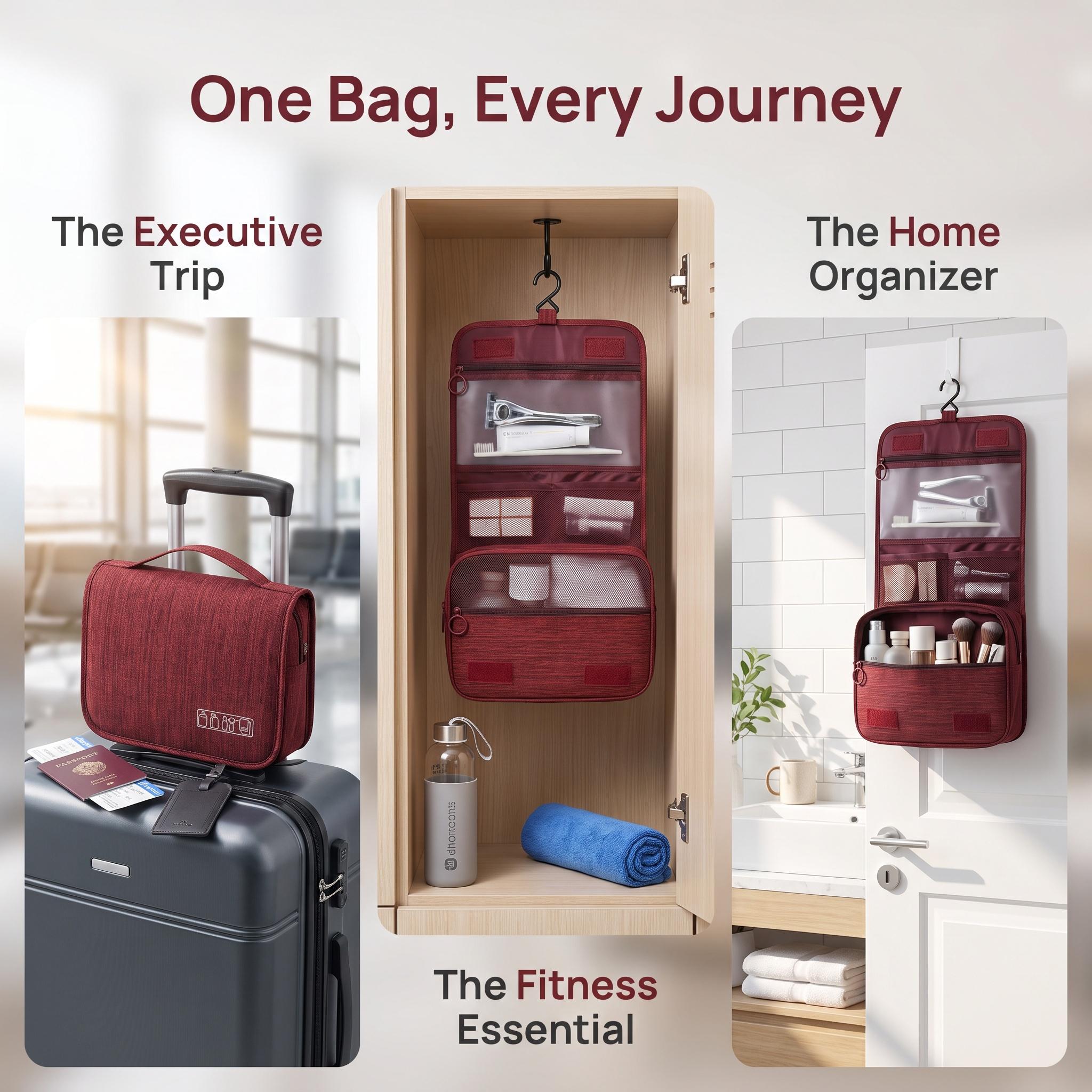 Large Capacity Travel Toiletry Bag, Portable Hanging Waterproof Zipper Cosmetic Wash Pouch, Multifunctional Storage Bag for Home, Bathroom, Dormitory, Office & Travel-MM1