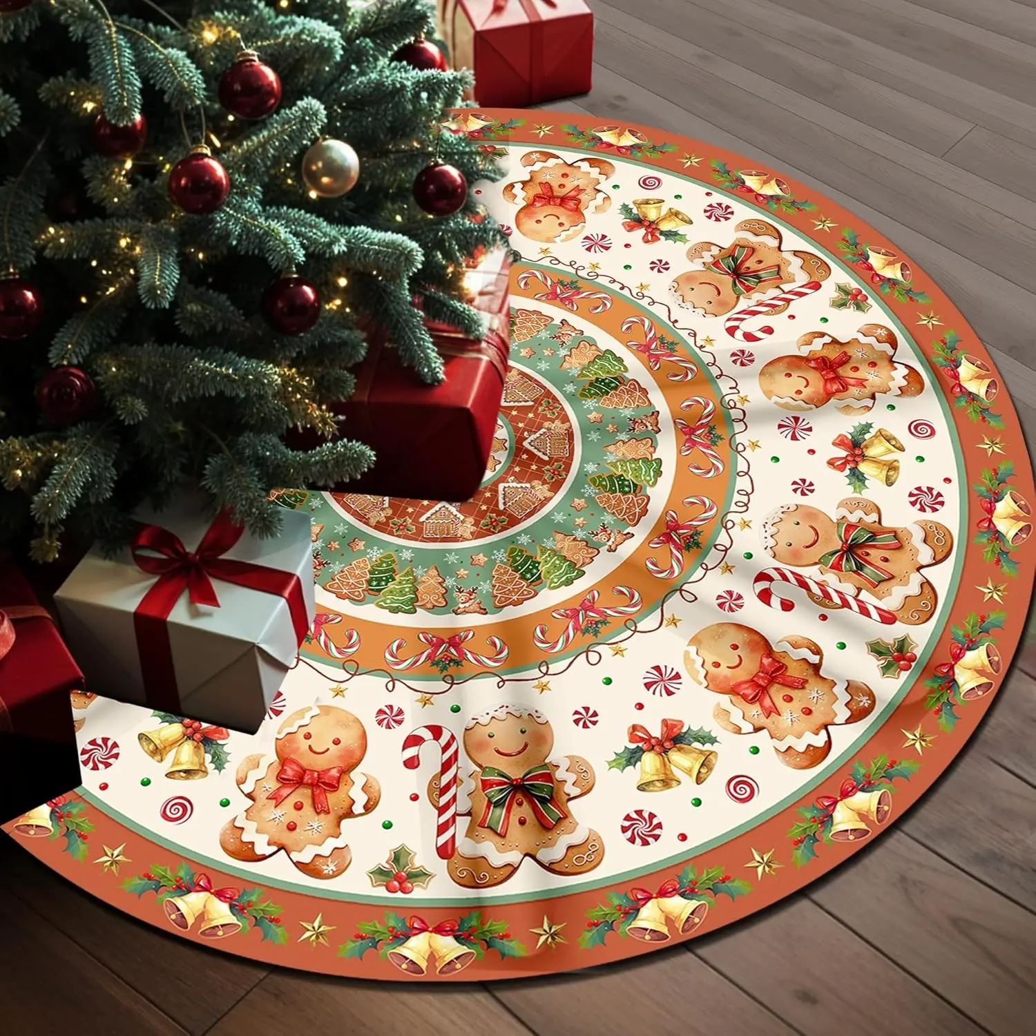 Gingerbread Christmas Tree Skirt 48 Inch, Christmas Skirt Tree Decoration, Christmas Trees Mat for Under Trees Holiday Party Indoor Outdoor Decorations, Winter Gift for Women Wife Mom