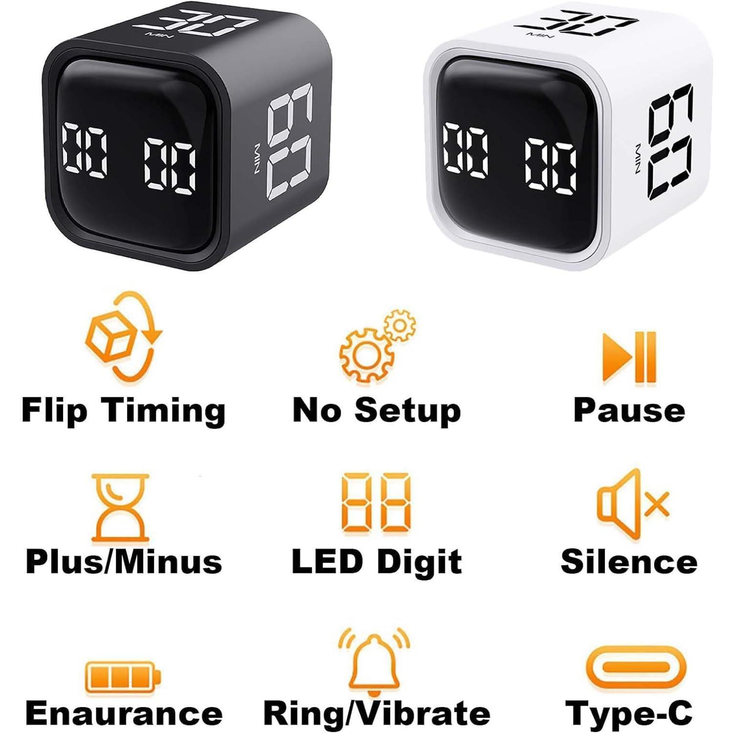 Multifunctional Cube Timer, 1 Count USB Rechargeable Digital Countdown Study Timer, Desk Organizer for Home Office