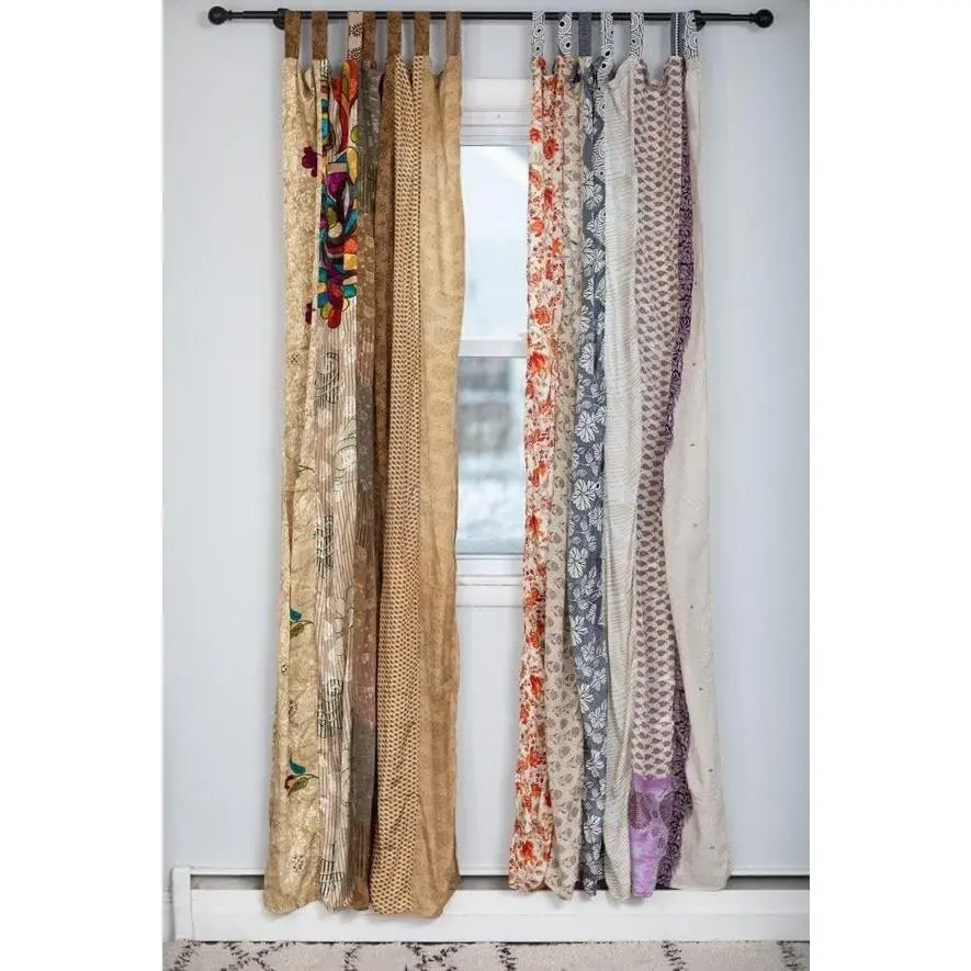 Sari Colorful Curtains Light-Filtering – Boho Curtains, Bed Canopy Panel, Tapestry or Window  White Color (84 X 43 Inches)