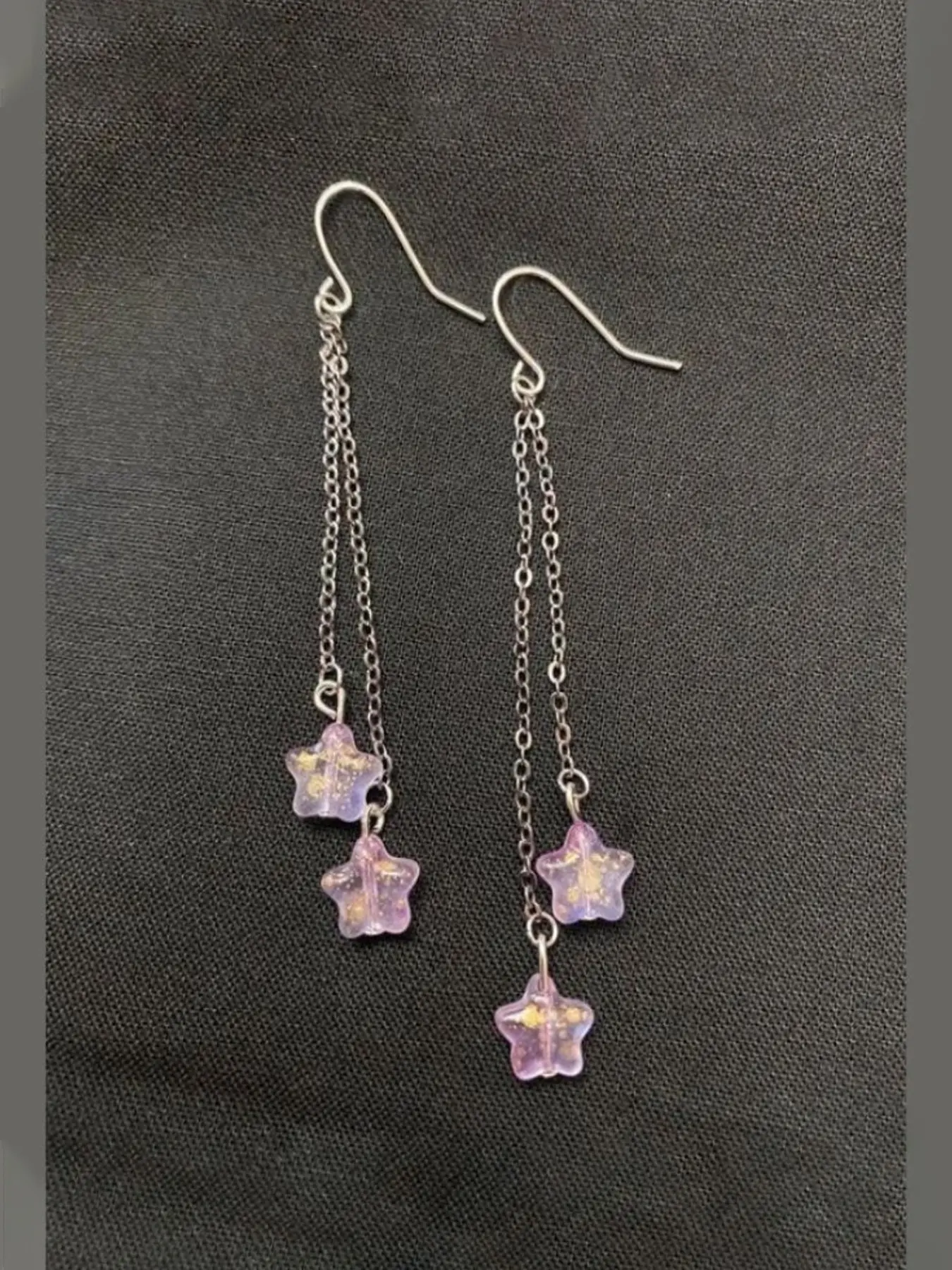 1 Pair Y2K Dreamy Gradient Purple Glitter Flake Star Double Layer Long Chain Tassel Drop Earrings, Lightweight Slimming Shimmer Star Dangle Ear Hooks, Aesthetic Daily Party Vacation Sparkling Ear Jewelry Gift For Women
