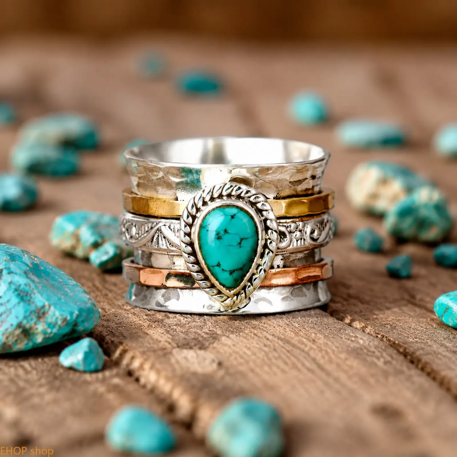 Unisex Fashion Jewelry Set - Women's Vintage Turquoise Alloy Metal Round Ring, Bohemian Statement Piece, Sohochic Men's Business Analog Watch, Geometric Hip-Hop Choker, All-Match Costume Accessory, Birthday Gift Ideas