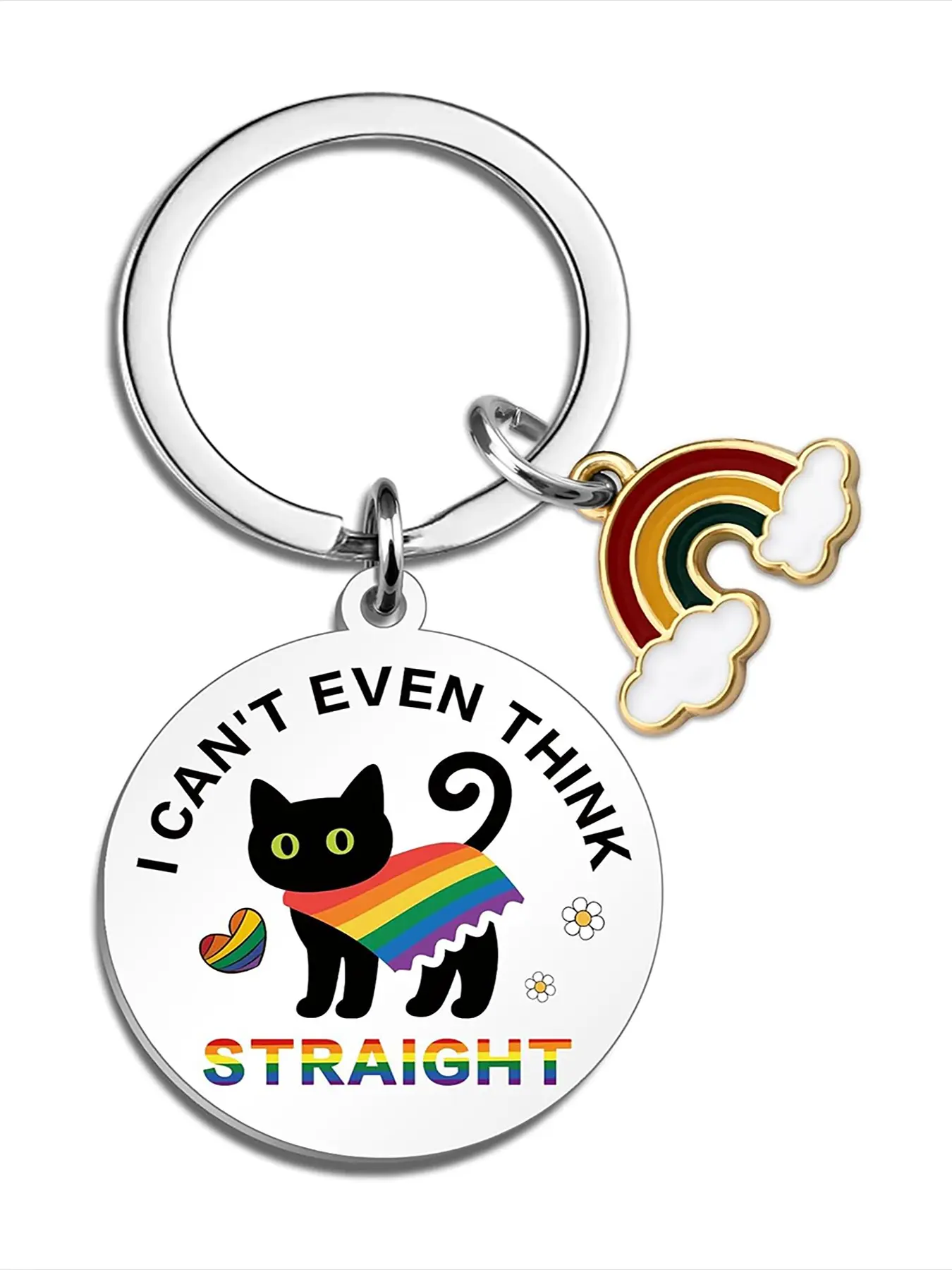 Pride Month Personalized Gift, Gold Edge Cloud Rainbow Keychain, Ideal for Pride Supporters and Cat Lovers, Daily Carry Accessory