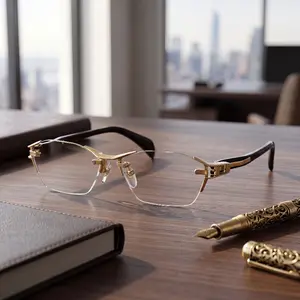 Men's Fashion Reading Glasses – Rimless, streamlined design; stainless steel frames; HD anti-fatigue lenses. Suitable for daily commuting and office wear; a great Valentine's Day gift and a stylish beach accessory.