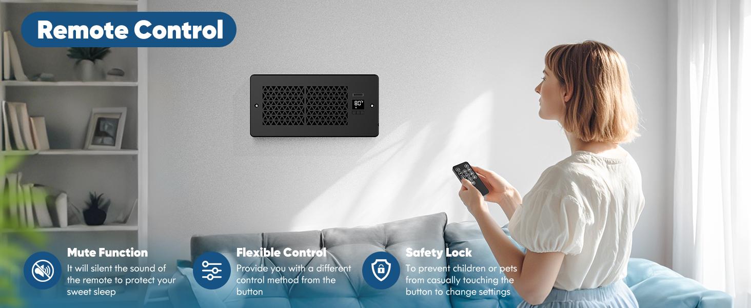 1/2-Pack Register Booster Fan for 4" x 10" Register Holes with Remote Control and Thermostat, 10-Speeds AC Vent Booster - Improves Heating&Cooling Airflow, Quiet Air Duct Fan for Wall