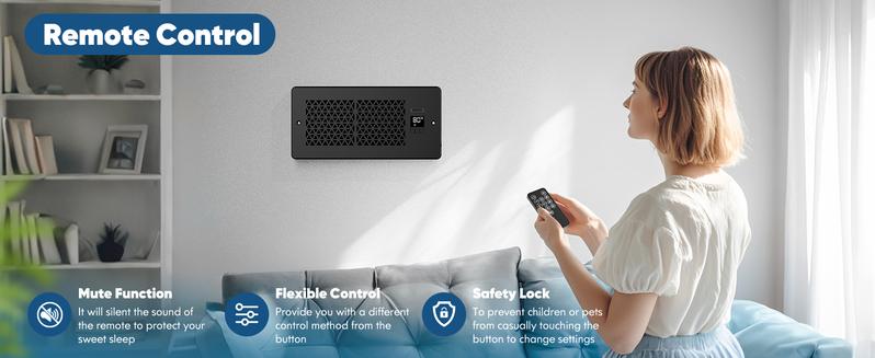 1/2-Pack Register Booster Fan for 4" x 10" Register Holes with Remote Control and Thermostat, 10-Speeds AC Vent Booster - Improves Heating&Cooling Airflow, Quiet Air Duct Fan for Wall
