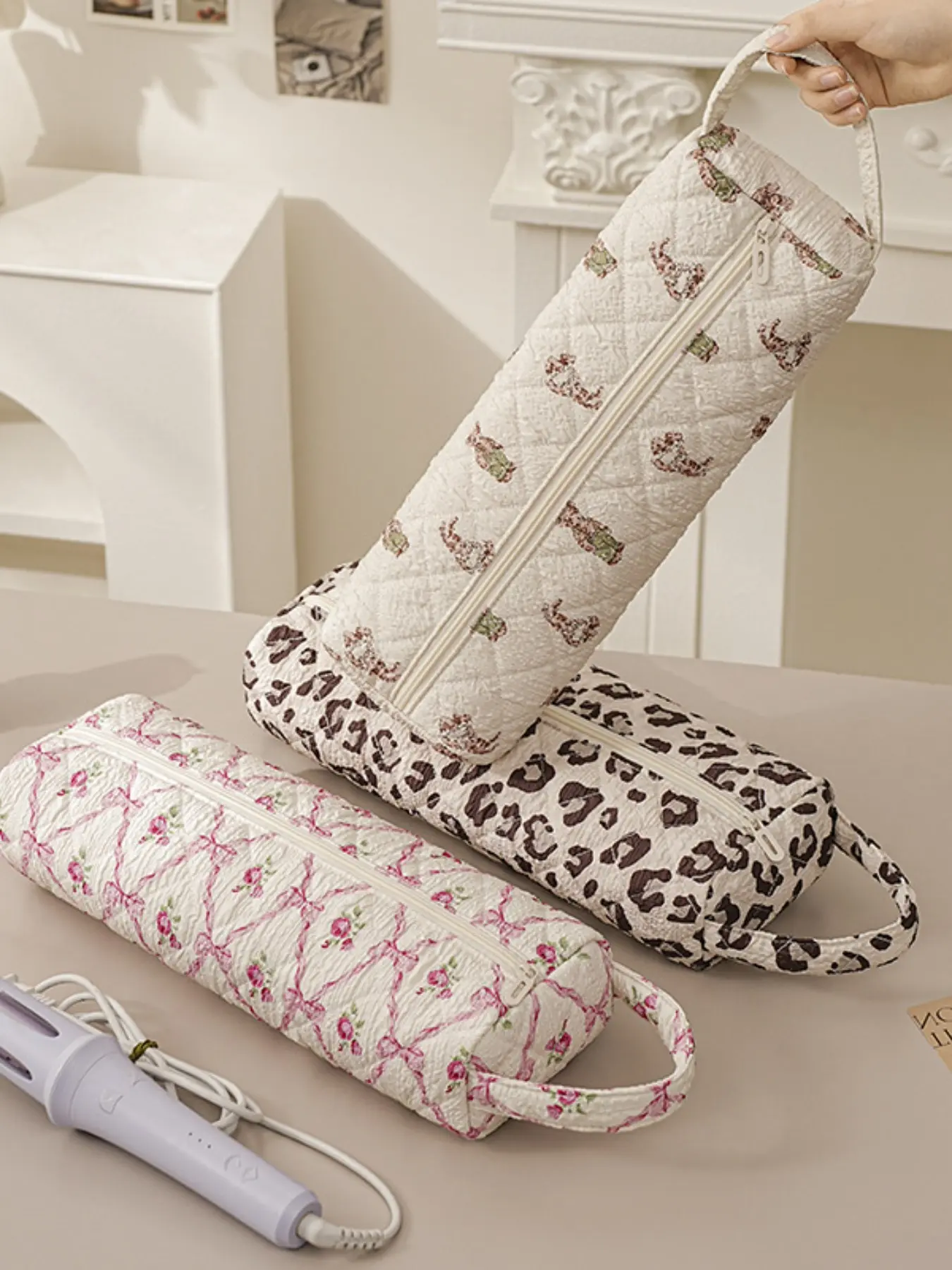 Cute Cartoon Hair Dryer Storage Bag, Multi-Functional Travel Organizer, Large Portable Makeup Case, Dustproof Hair Tool Pouch
