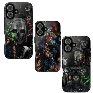 Call of Duty Design GHOST CoD Glossy Phone Case For IPhone 17-11, Pro Max, Pro Plus, and Samsung S26-23 Safety Two-In-One Case
