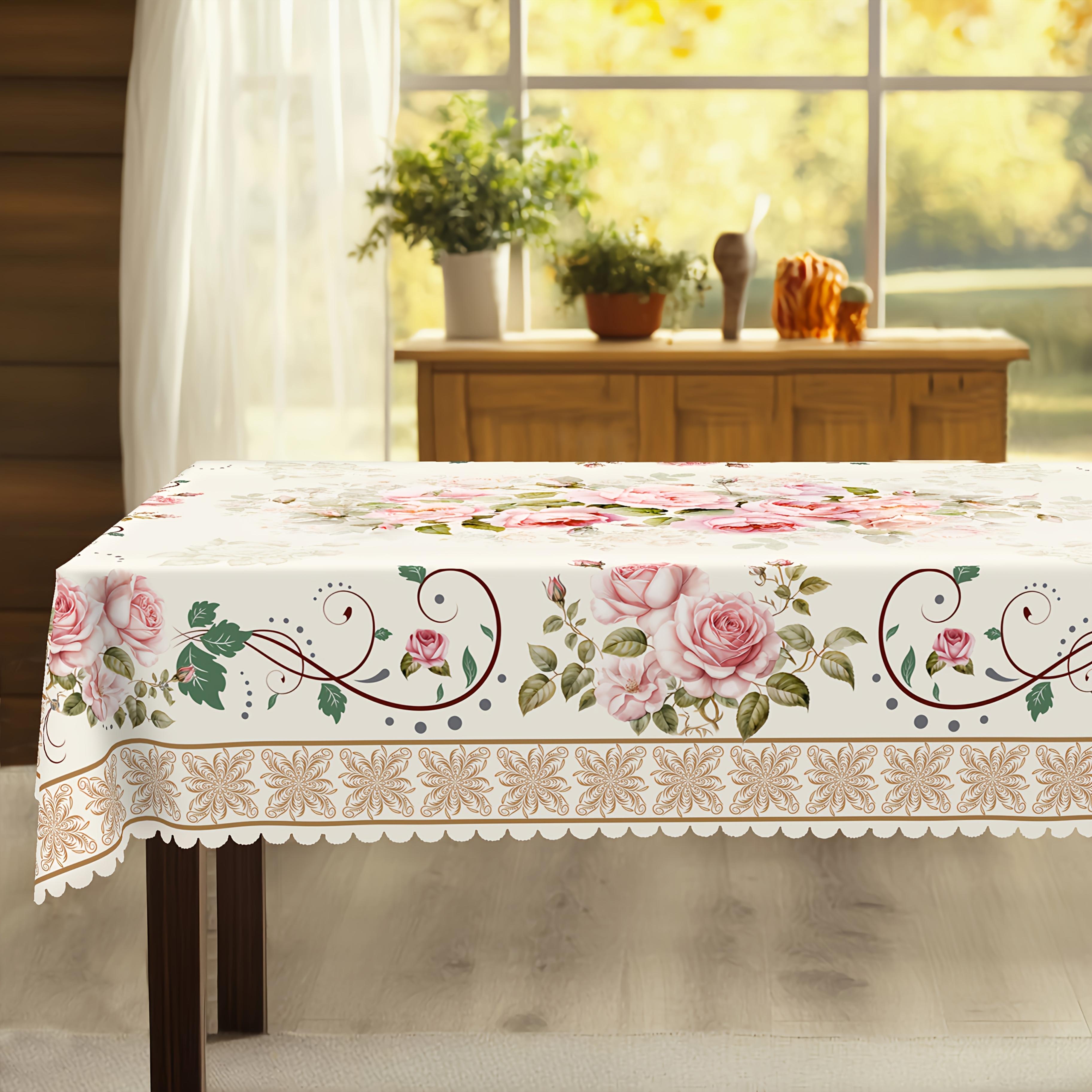 1pc Spring/Summer Romantic Vintage Rose Pattern Round Tablecloth, French Elegant Floral Print Rectangular Tablecloth, Home Kitchen Table Cover, Indoor And Outdoor Use, Home Decoration, Suitable for Mother'S Day, Wedding, Birthday, Anniversary