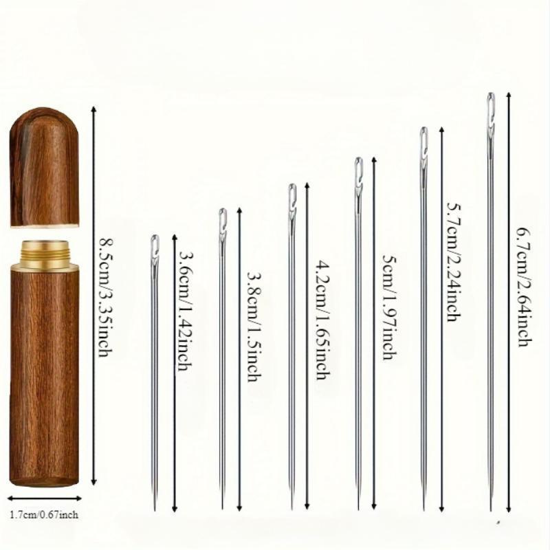 Self-Threading Hand Sewing Needle Set 30pcs Multi-Purpose with Wooden Case & 2 Finger Guards for Home & Cloth Shop Use LY242