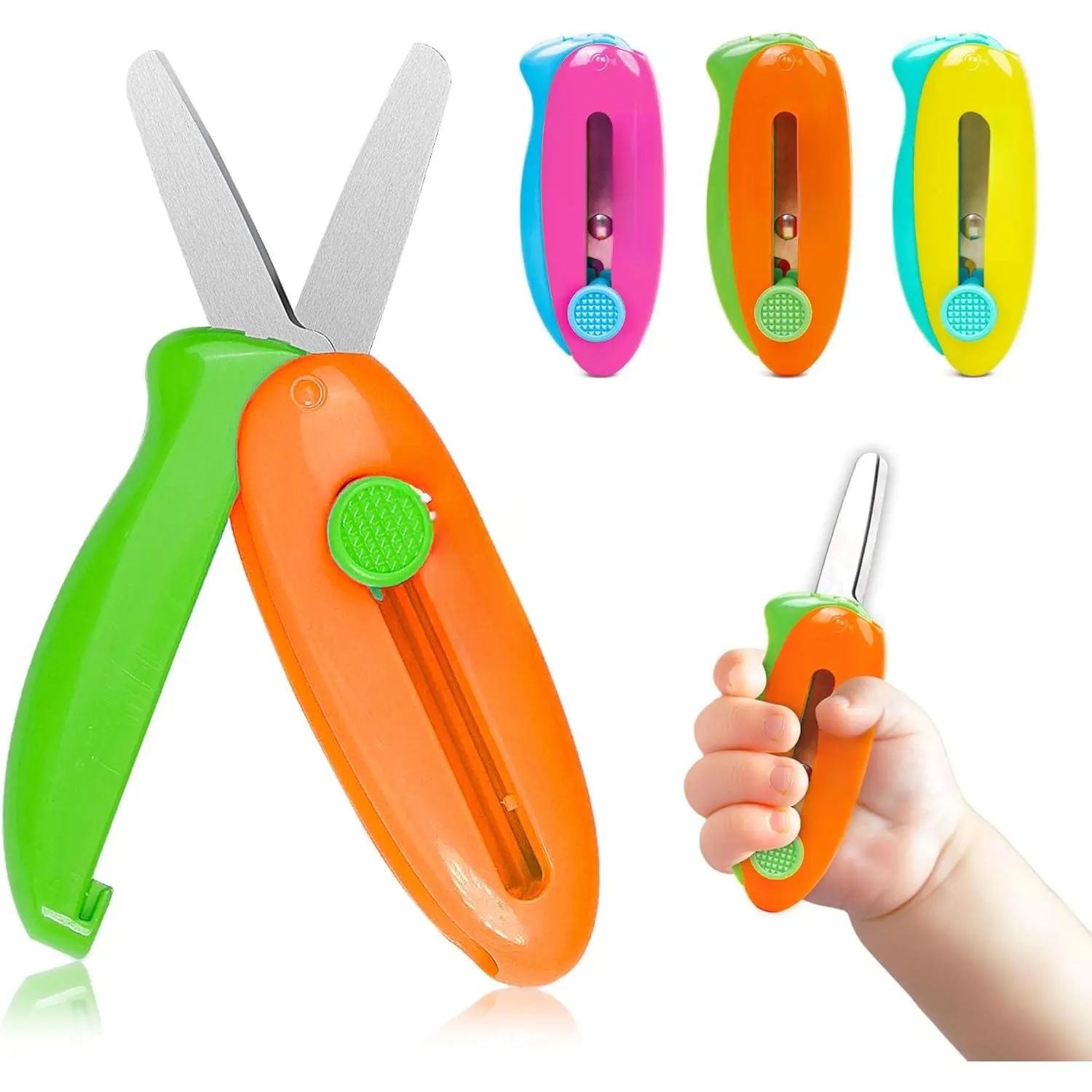 Children's Safety Scissors, 3-piece set of retractable scissors, suitable for 3-5 year olds, 2-4 year olds, and 1-3 year old toddlers for crafts, cute small art and craft cutting tools
