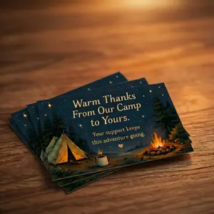 Camping Thank You Cards 50/100 Pack, Perfect for Small Business Customer Orders and Gift Boxes, Rustic Campfire Packaging Inserts