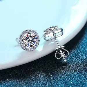 S925 genuine silver D color VVS moissanite stud earrings, princess round setting, fully set stones, elegant luxury feel, affordable luxury earrings